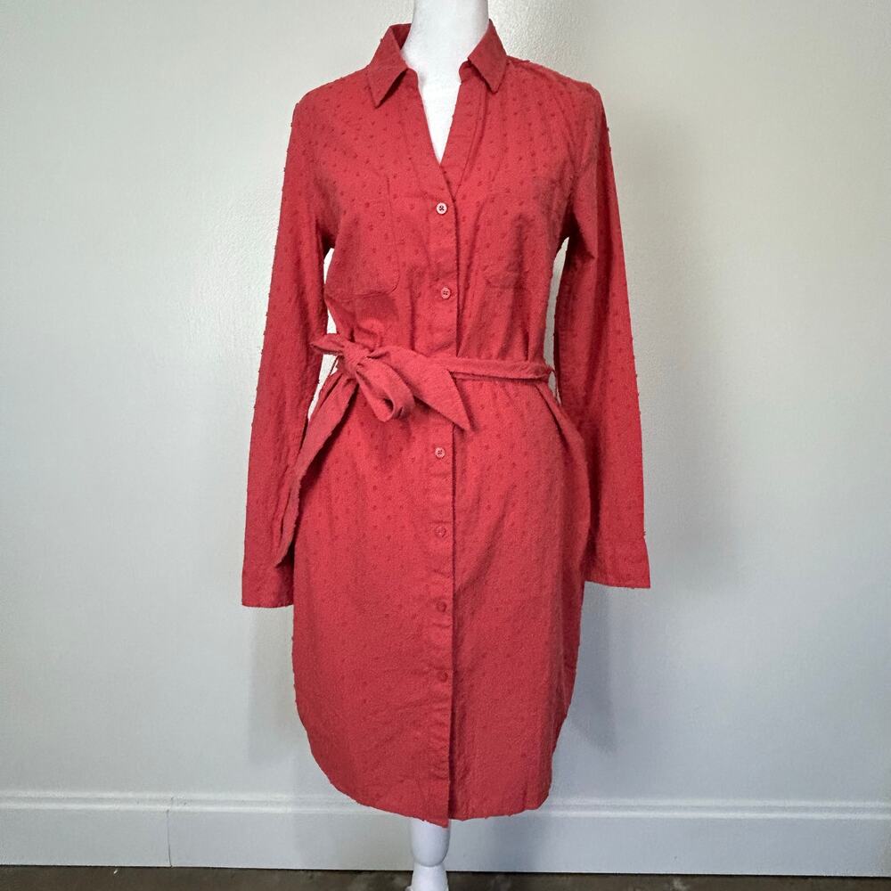 NWT Southern Tide Shirt Dress XS Cotton Mineral Red Swiss Dot Preppy Coastal
